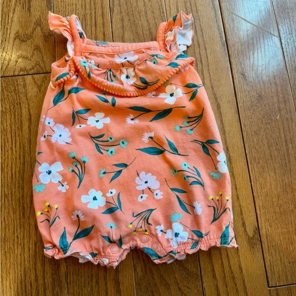 CARTERS- Floral Orange Baby Romper (3M) - Picture 1 of 2